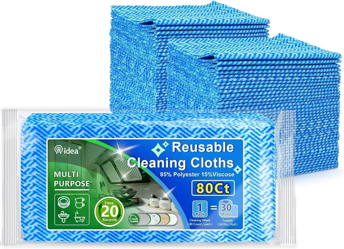 Versatile Reusable Cleaning Wipes - 80 Count Multi-Purpose Cloths for All Your Cleaning Needs