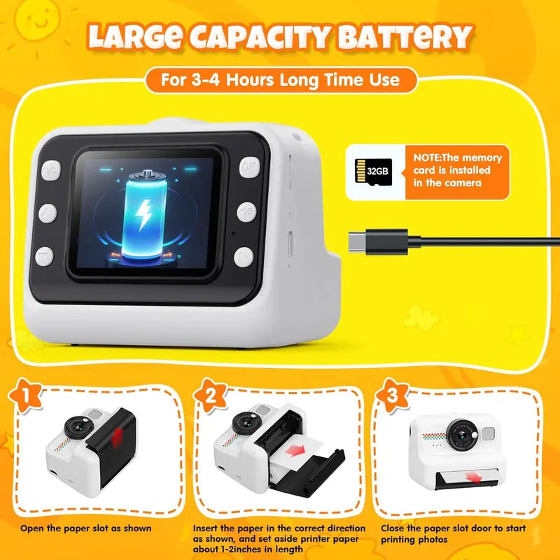 Exciting Instant Print Digital Camera for Kids - Perfect Christmas and Birthday Gift for Boys and Girls Aged 4-12! Capture, Print, and Create Memories with This Fun Polaroid Camera!