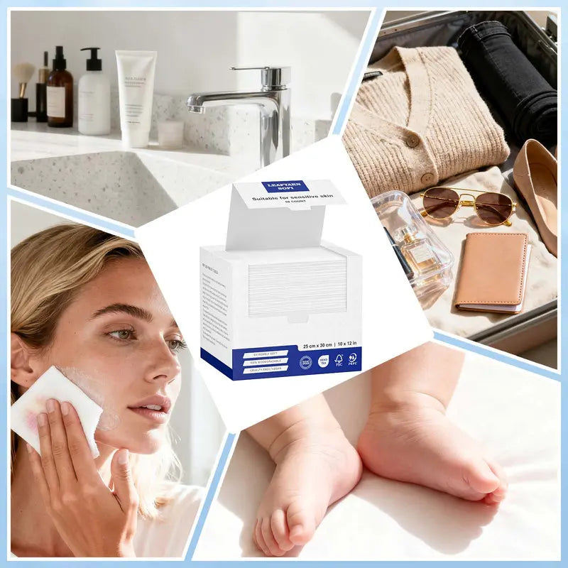 Ultra-Soft Hypoallergenic Disposable Face Towels - 50 Non-Toxic Plant Fiber Washcloths for Sensitive Skin