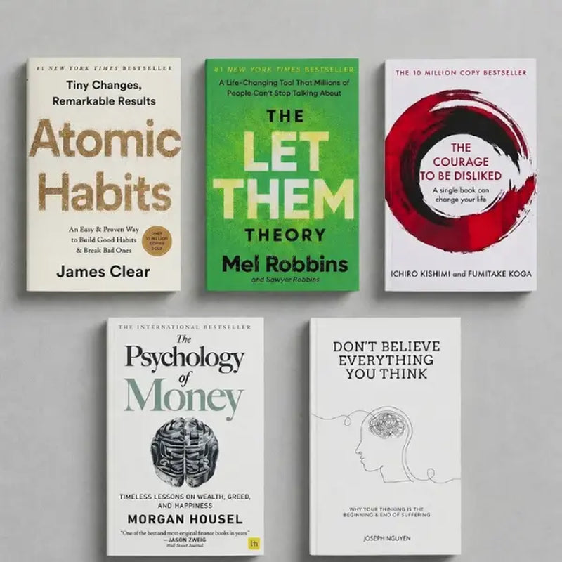 5-Book English Regular Softcover Self-Help Bundle - Bestselling Life Transformation Titles: Atomic Habits, Let Them Theory, Psychology of Money, the Courage to Be Disliked, Don'T Believe Everything You Think, Five Books